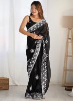 Georgette Black Traditional Wear Sequins Work Saree